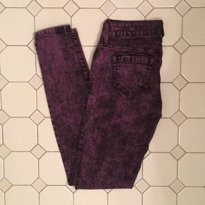 Purple and black acid wash skinny jeans